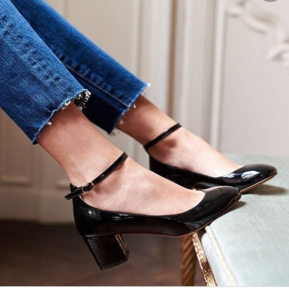 Sezane Ashley Mary Jane Heels Patent Leather Black Size 39